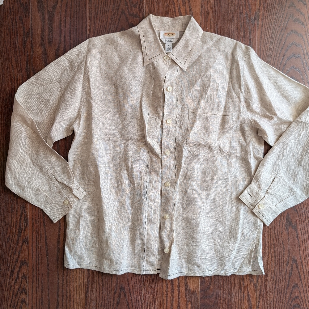 Talbots Irish Linen Beige Top Sz 6 Western Spring Granola Grannycore